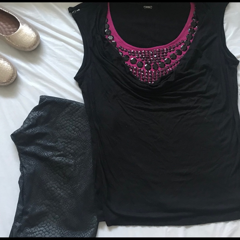 Black and magenta top with black sequin from Guess